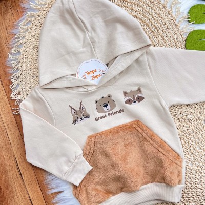 Conj. Casaco Great Friends com Pelinhos e Calça de Moletom - Areia